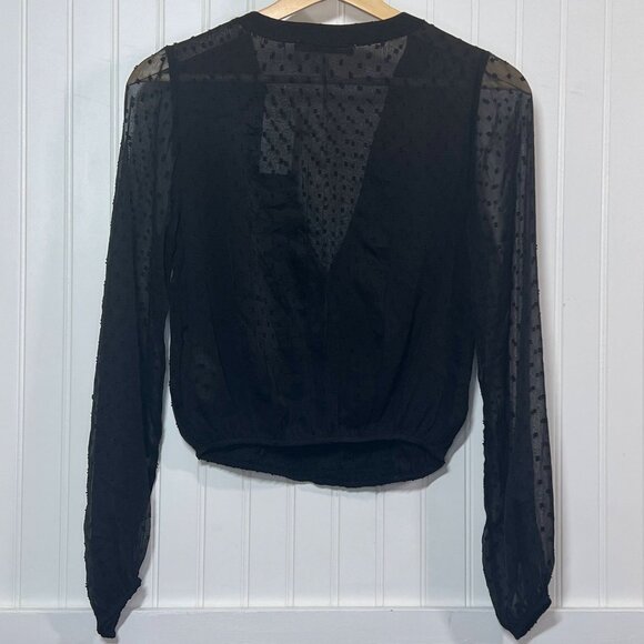 New Abercrombie & Fitch Women's Black Sheer Polka Dot V-Neck Blouse Long Sleeve - Picture 3 of 8